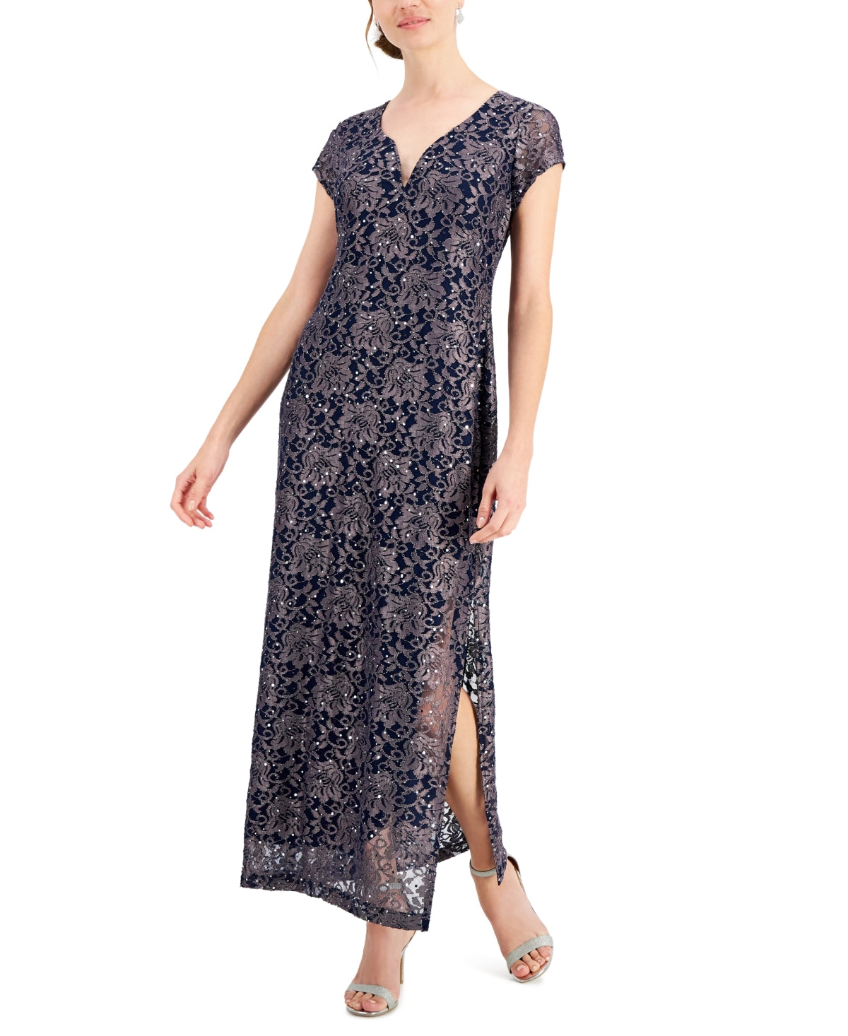 Vestido de renda estampado feminino conectado, azul, tamanho 8