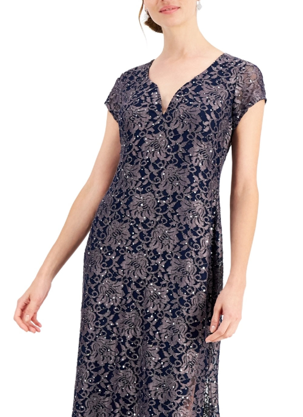 Vestido de renda estampado feminino conectado, azul, tamanho 10