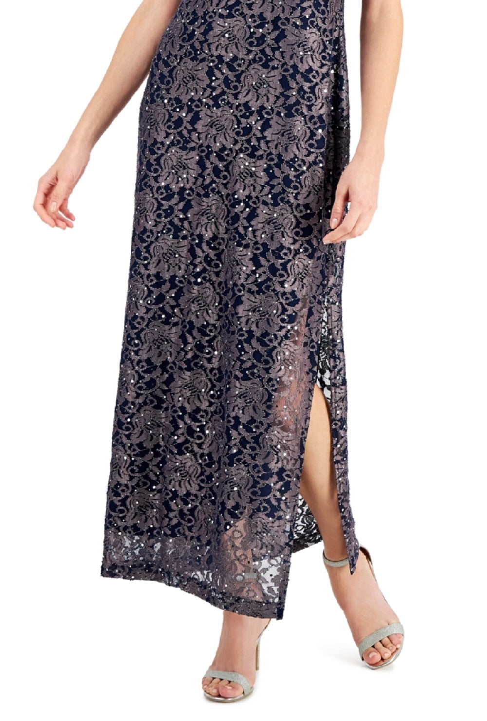Vestido de renda estampado feminino conectado, azul, tamanho 10