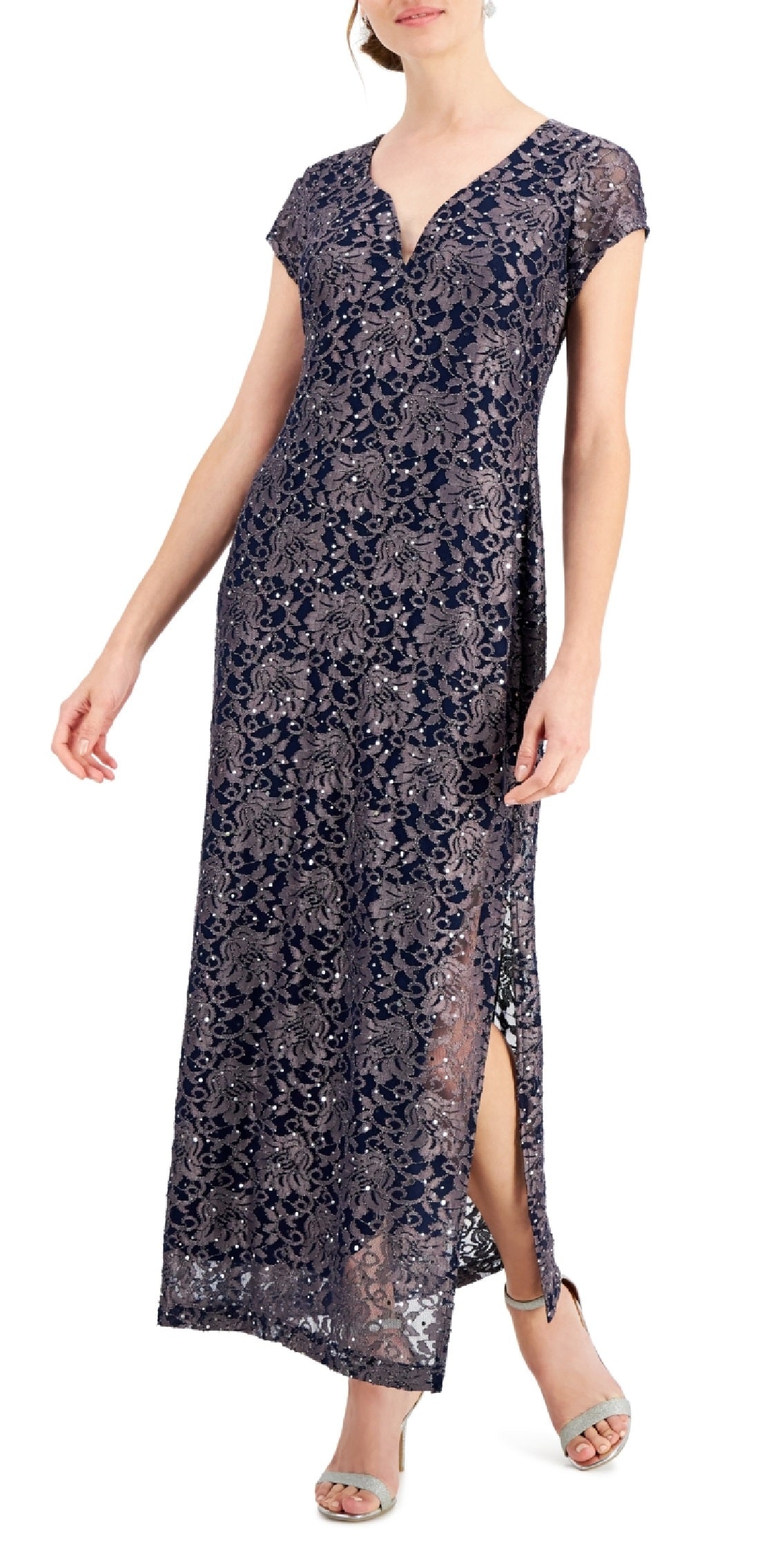 Vestido de renda estampado feminino conectado, azul, tamanho 16