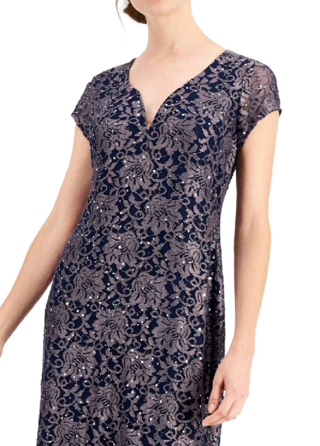 Vestido de renda estampado feminino conectado, azul, tamanho 16