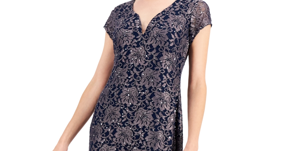 Vestido de renda estampado feminino conectado, azul, tamanho 16