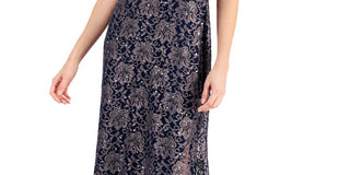 Connected Women's Printed Lace Gown Blue Size 16