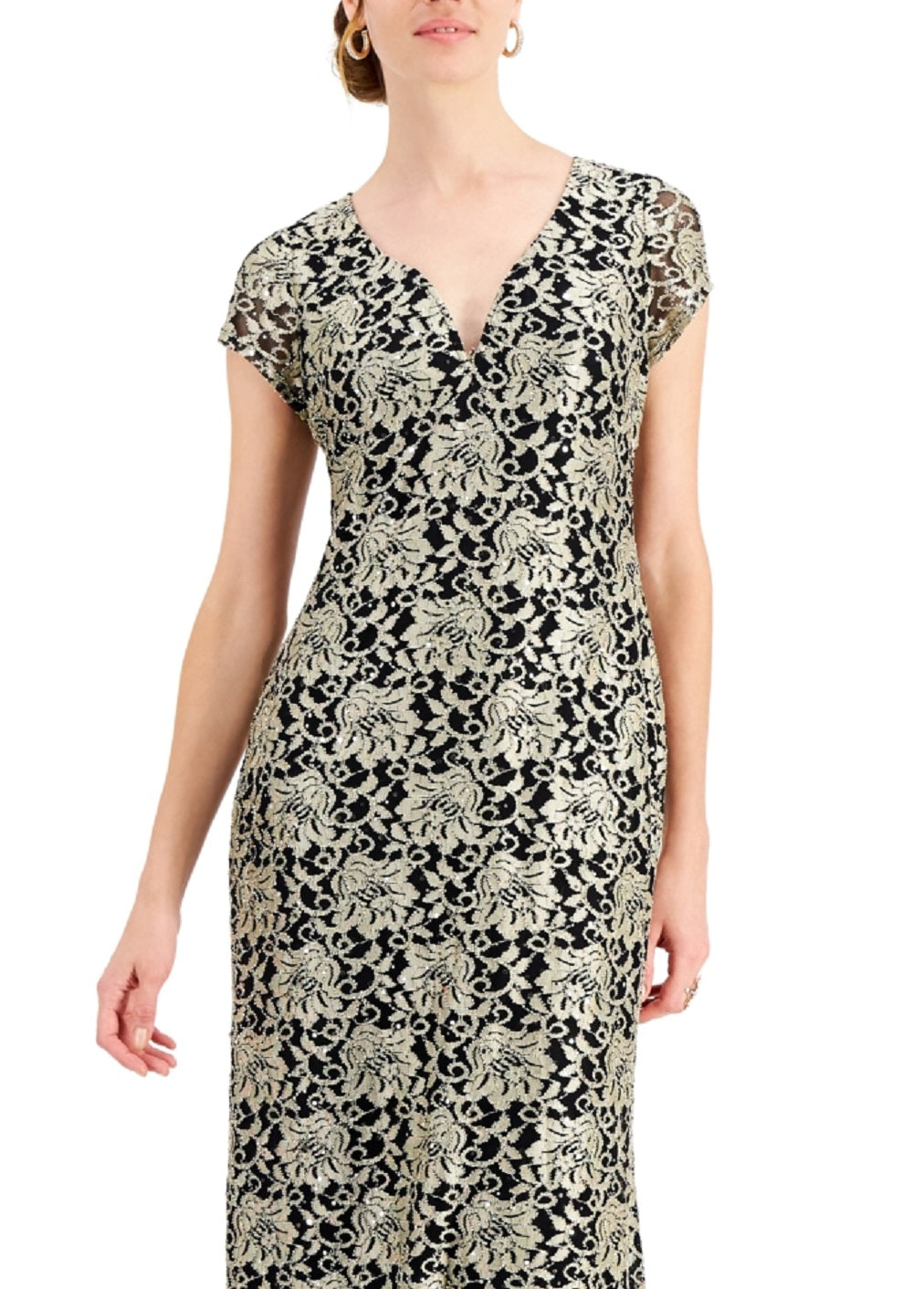 Vestido de renda estampado feminino conectado, amarelo, tamanho 8