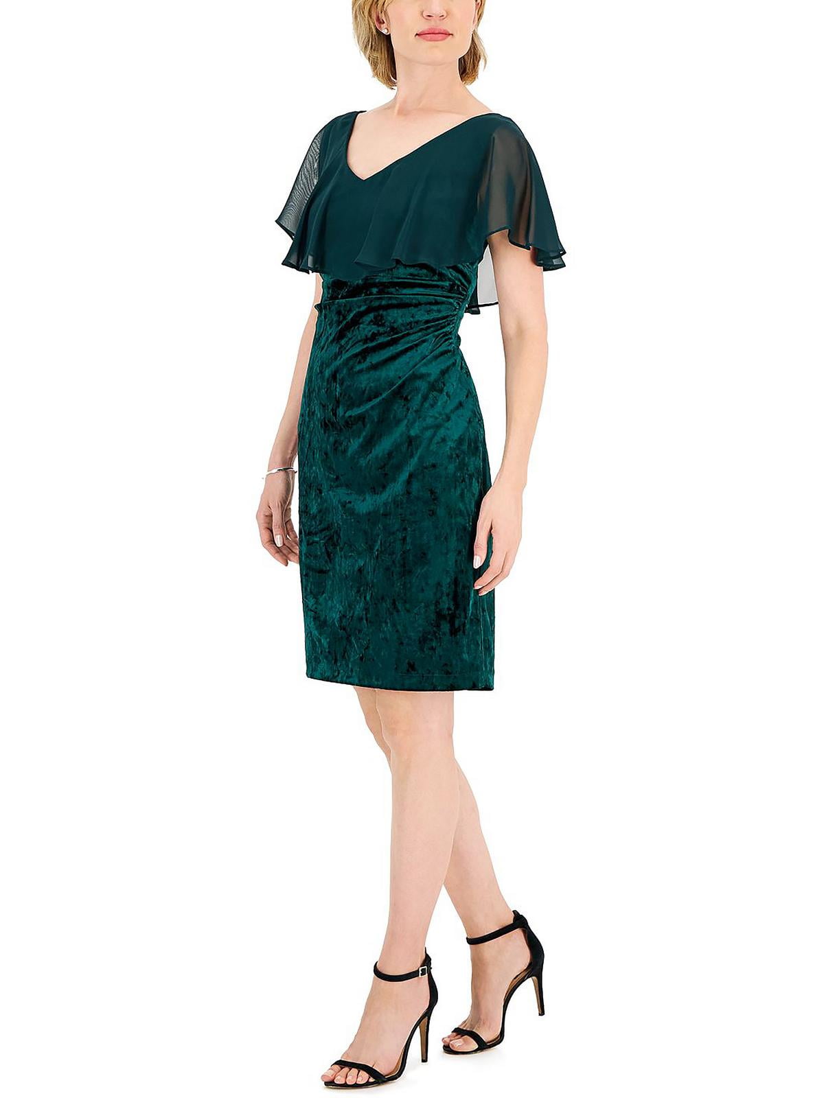 Vestido de festa e coquetel de veludo chiffon feminino conectado, verde, tamanho 6