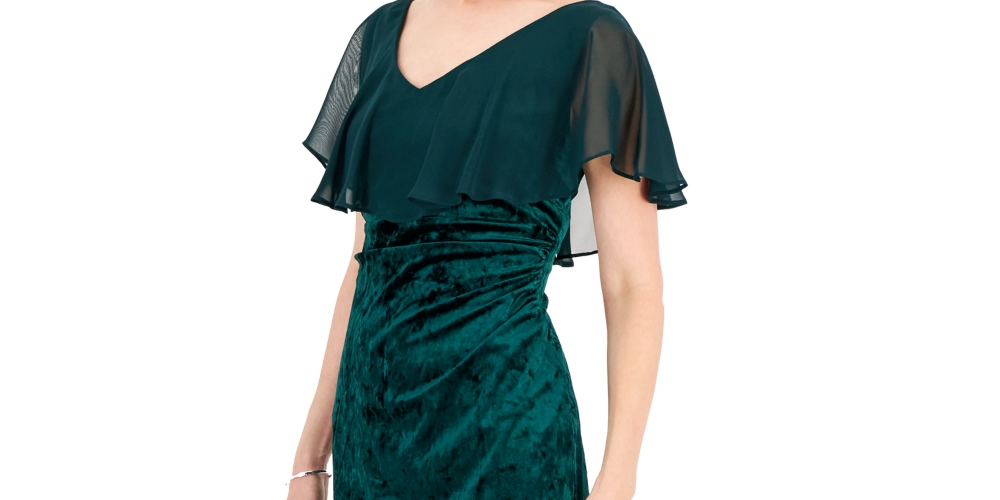 Vestido de festa e coquetel de veludo chiffon feminino conectado, verde, tamanho 6