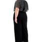Macacão feminino Connected com mangas esvoaçantes, gola redonda, para uso no trabalho, perna larga, preto, tamanho 16W