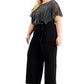 Macacão feminino Connected com mangas esvoaçantes, gola redonda, para uso no trabalho, perna larga, preto, tamanho 16W