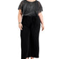 Macacão feminino Connected com mangas esvoaçantes, gola redonda, para uso no trabalho, perna larga, preto, tamanho 16W