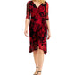 Vestido envelope falso com estampa floral feminino conectado, vermelho, tamanho 14, pequeno