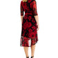 Vestido envelope falso com estampa floral feminino conectado, vermelho, tamanho 14, pequeno