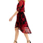Vestido envelope falso com estampa floral feminino conectado, vermelho, tamanho 14, pequeno