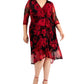 Vestido envelope falso com estampa floral feminino conectado, vermelho, tamanho 18W