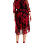 Vestido envelope falso com estampa floral feminino conectado, vermelho, tamanho 18W