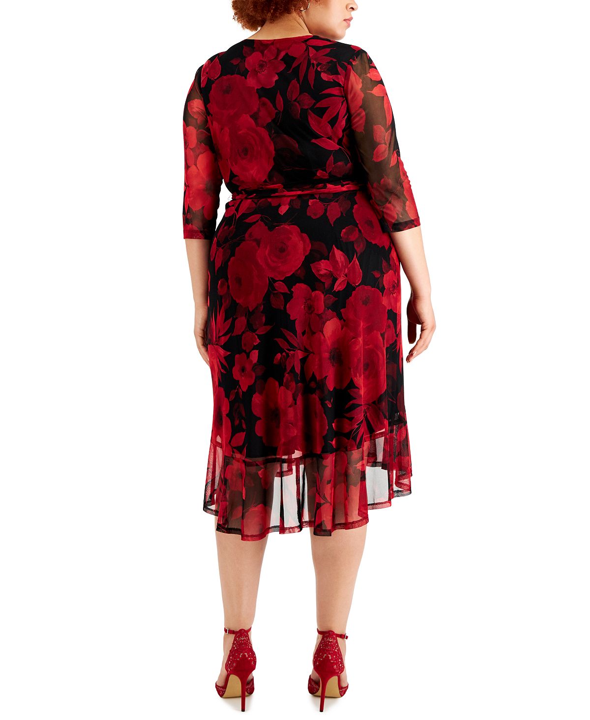Vestido envelope falso com estampa floral feminino conectado, vermelho, tamanho 18W