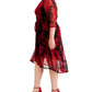 Vestido envelope falso com estampa floral feminino conectado, vermelho, tamanho 18W