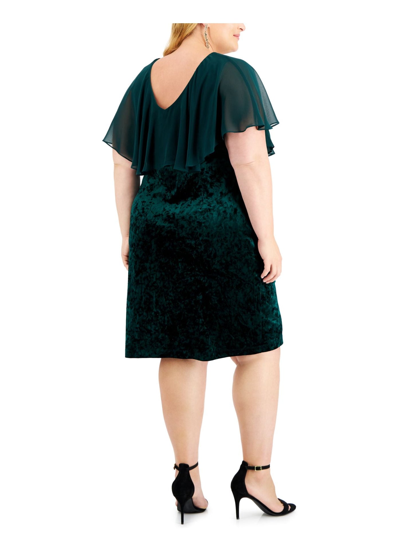 Vestido de festa feminino sem mangas com decote em V e comprimento até o joelho, verde, tamanho 18W