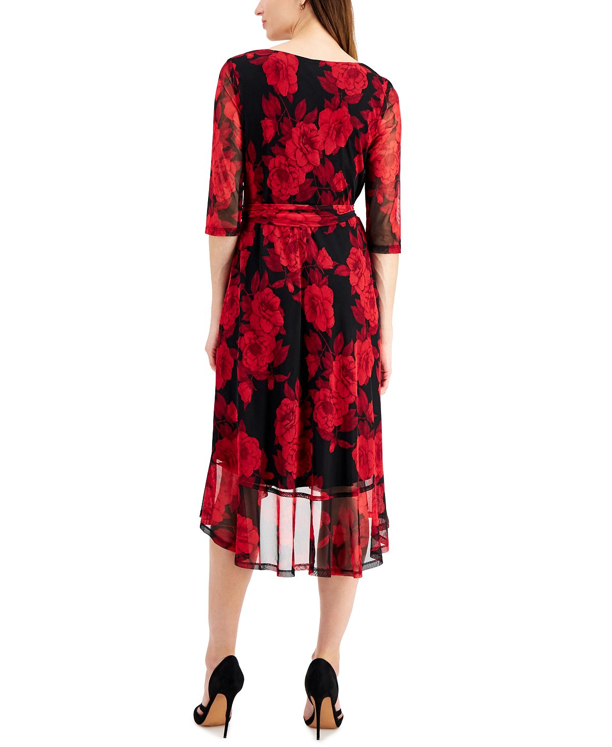 Vestido envelope feminino com estampa floral em chiffon sintético vermelho tamanho 4 da Connected