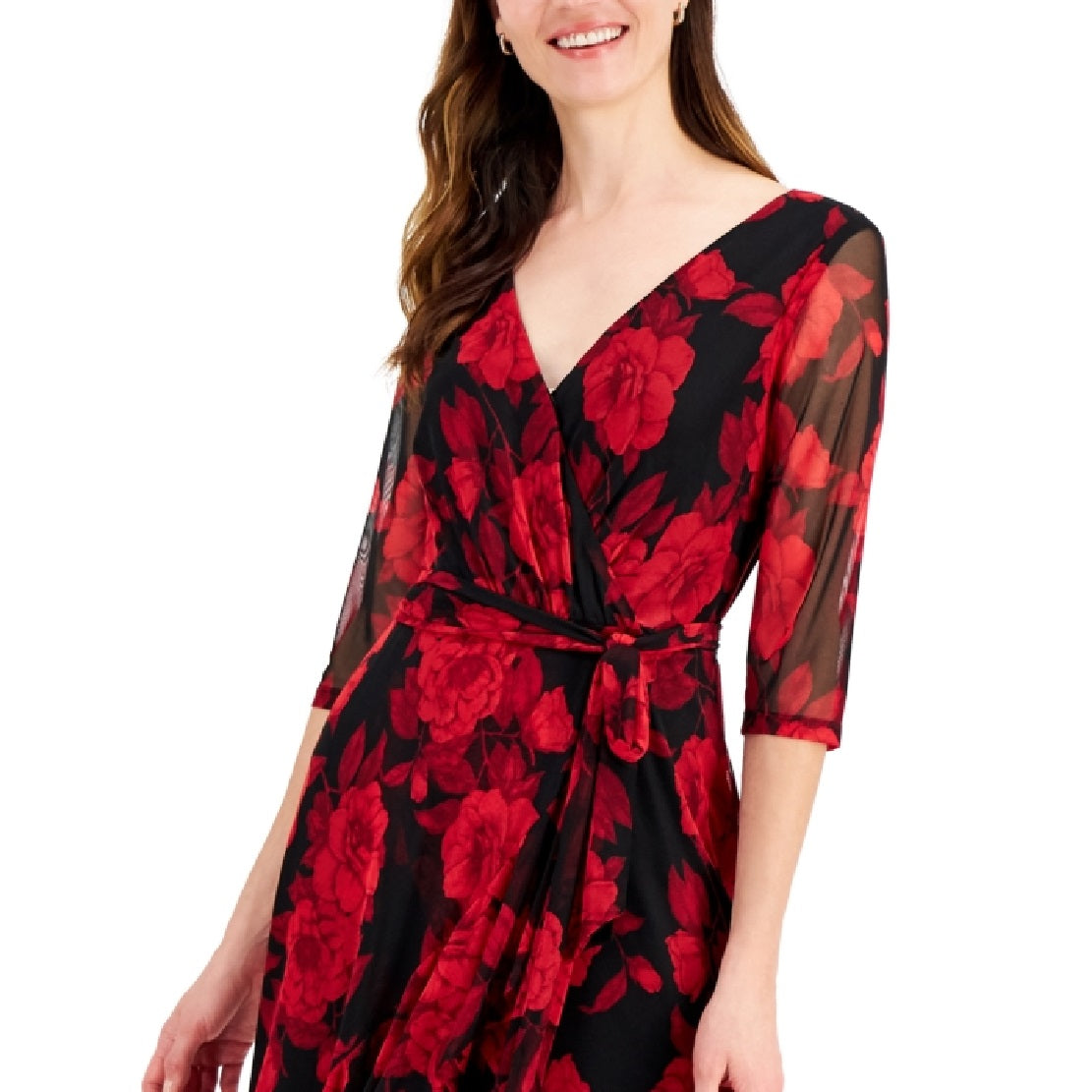 Vestido envelope feminino com estampa floral em chiffon sintético vermelho tamanho 4 da Connected