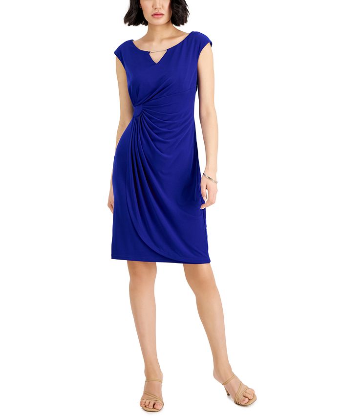 Vestido feminino Connected com aba lateral e manga curta, azul, tamanho 4, pequeno