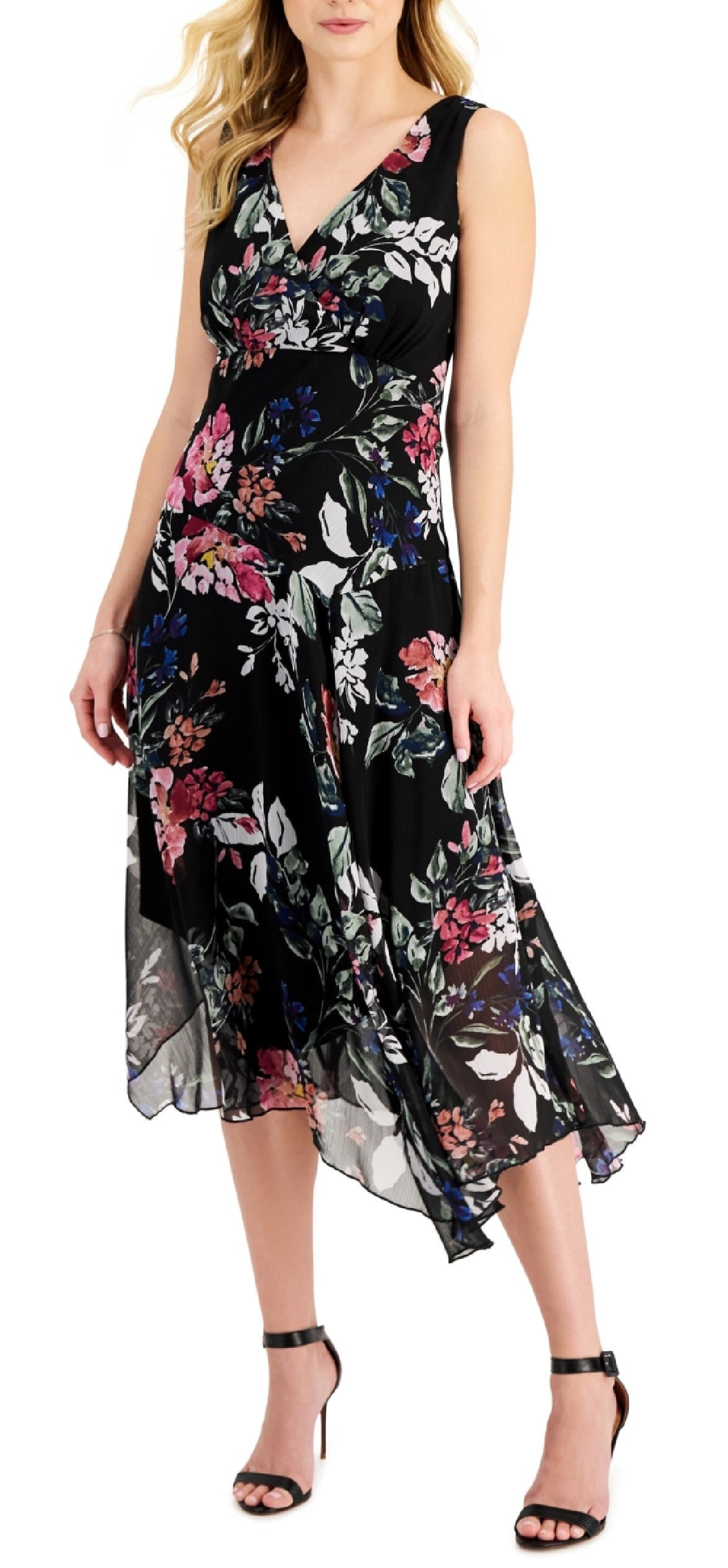 Vestido feminino com estampa floral em chiffon conectado, preto, tamanho 6