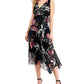 Vestido feminino com estampa floral em chiffon conectado, preto, tamanho 6