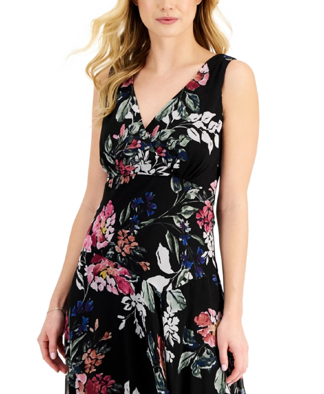 Vestido feminino com estampa floral em chiffon conectado, preto, tamanho 8