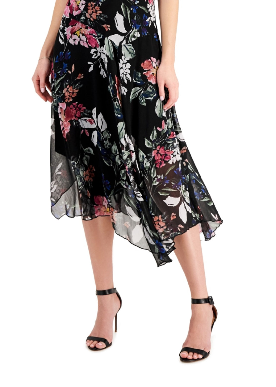 Vestido feminino com estampa floral em chiffon conectado, preto, tamanho 8
