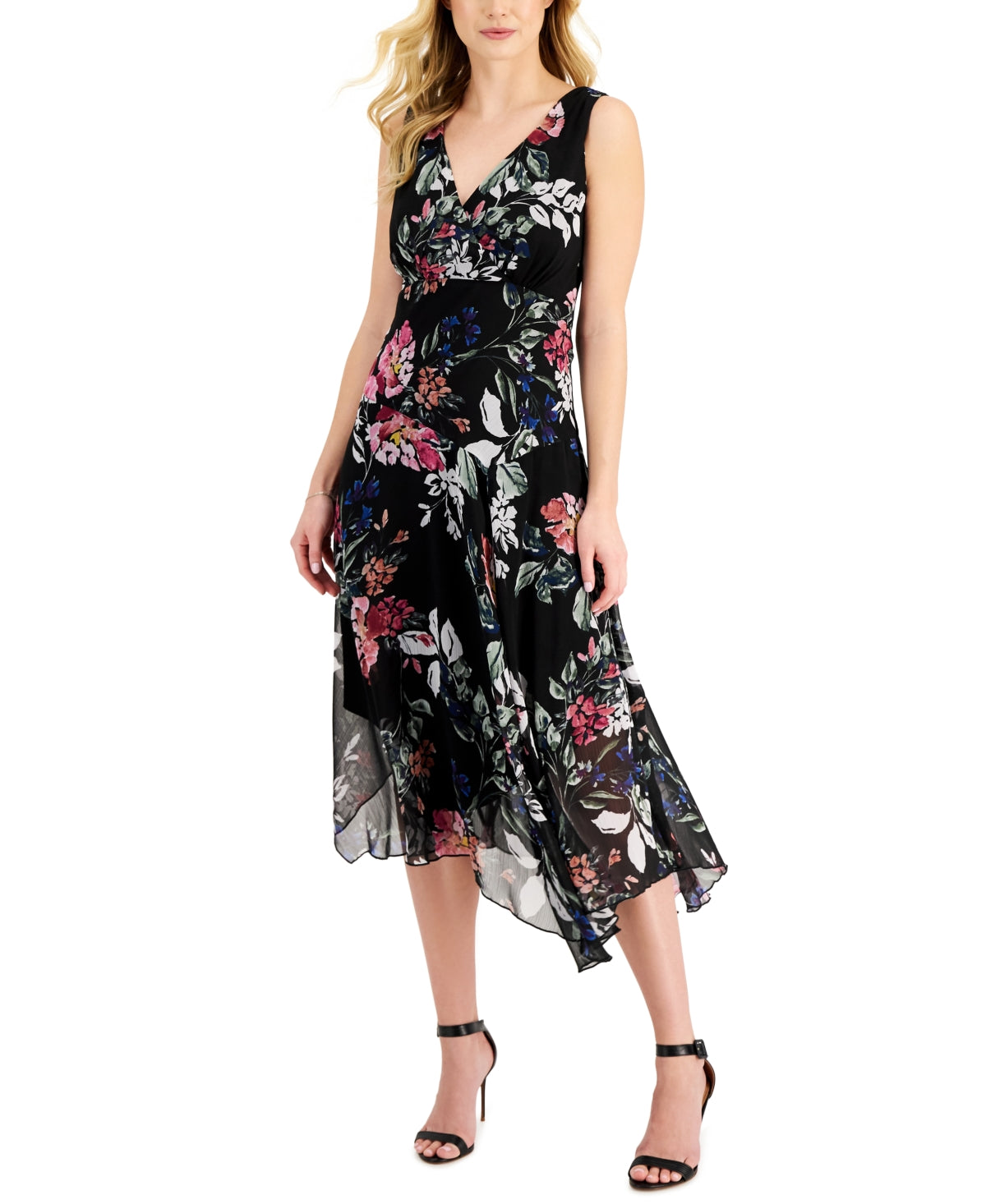 Vestido feminino com estampa floral em chiffon conectado, preto, tamanho 8