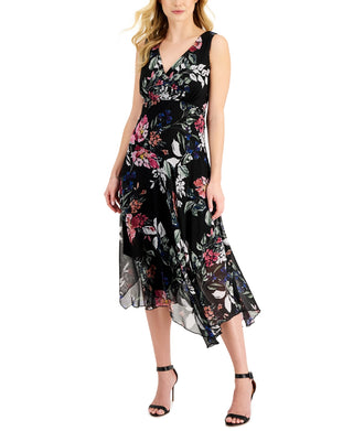 Connected Women's Chiffon Floral Print Dress Black Size 8