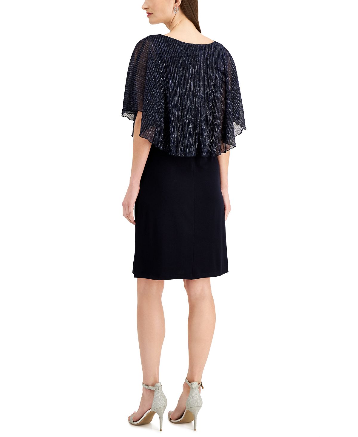 Vestido de capa metálico com fios feminino conectado, azul, tamanho 12, pequeno