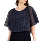 Vestido de capa metálico com fios feminino conectado, azul, tamanho 12, pequeno