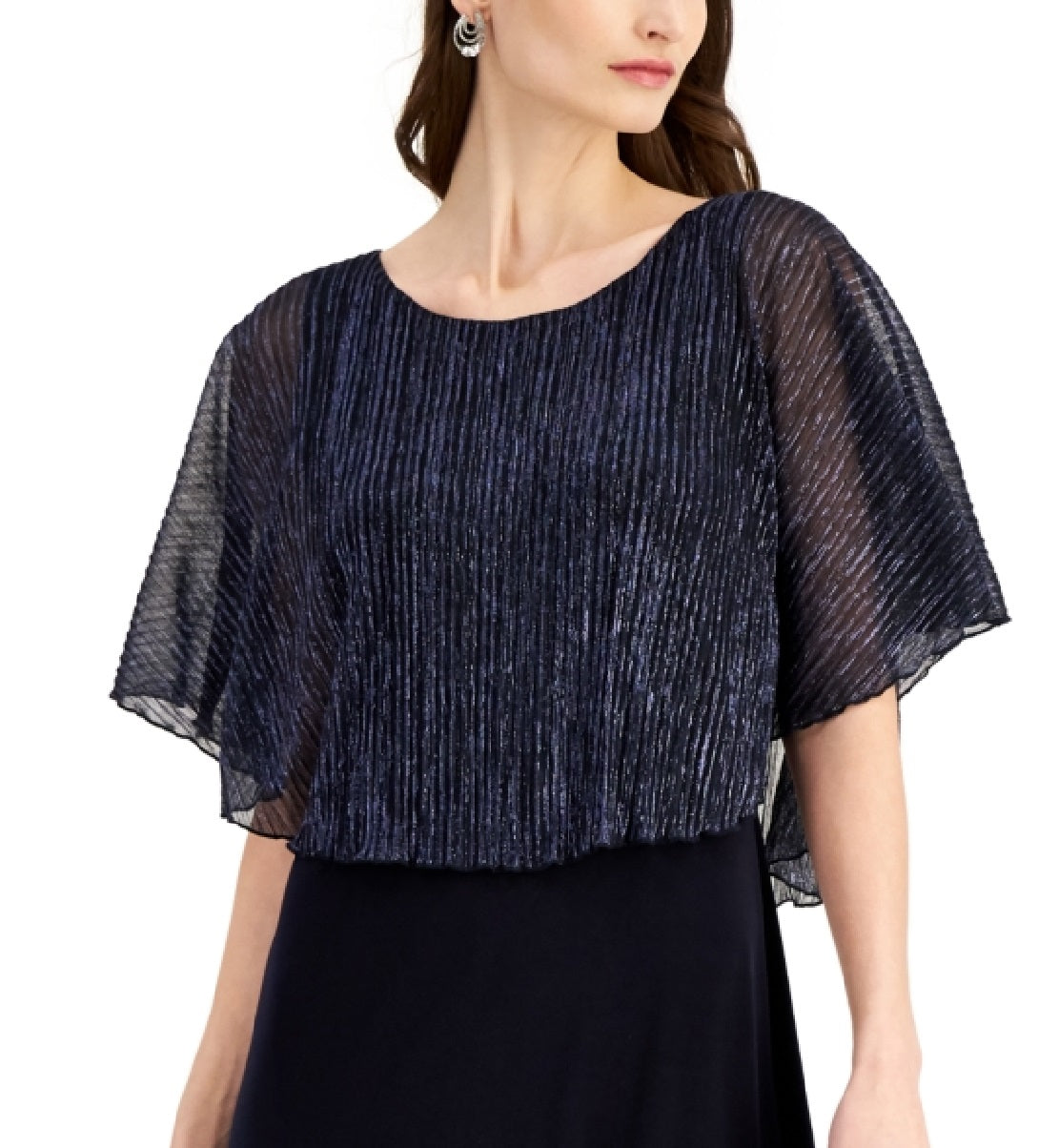 Vestido de capa metálico com fios feminino conectado, azul, tamanho 12, pequeno