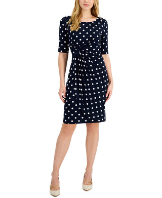 Connected Women's Dot Print Side Tab Sheath Dress Blue Size 12Petite