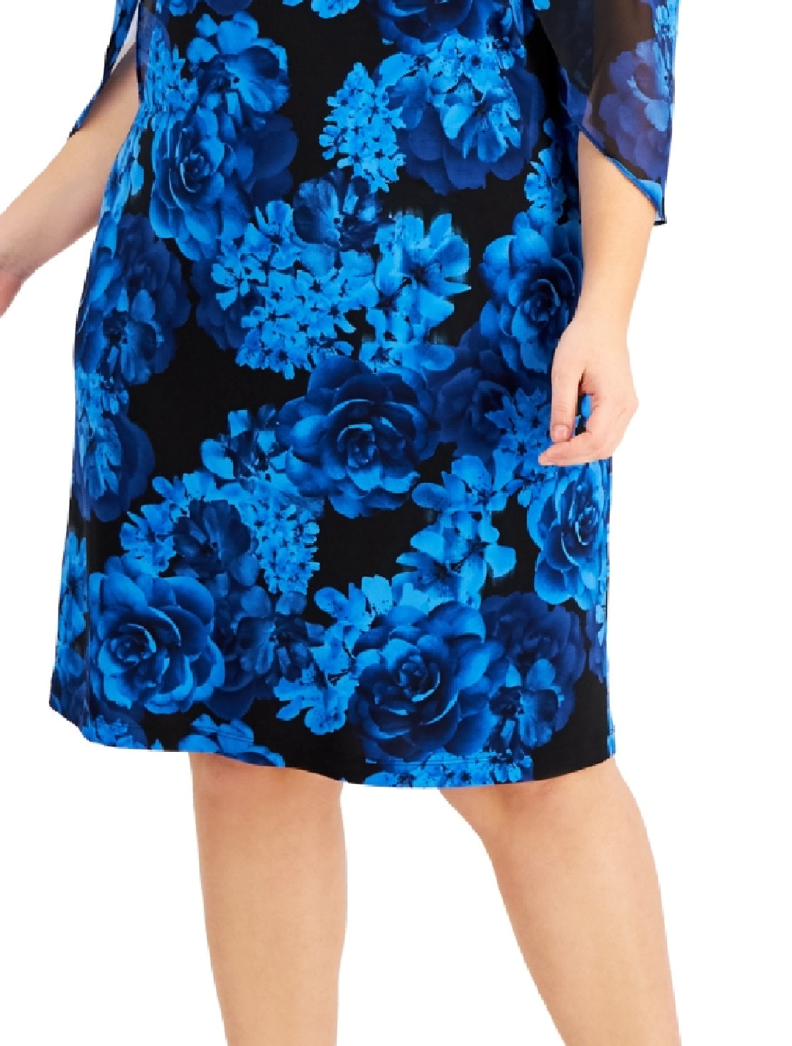 Vestido feminino estampado com manga transparente e estampado, azul, tamanho 16W