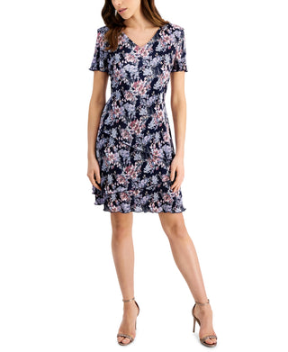 Connected Women's Pleated Printed Tiered Sheath Dress Pink Size 6