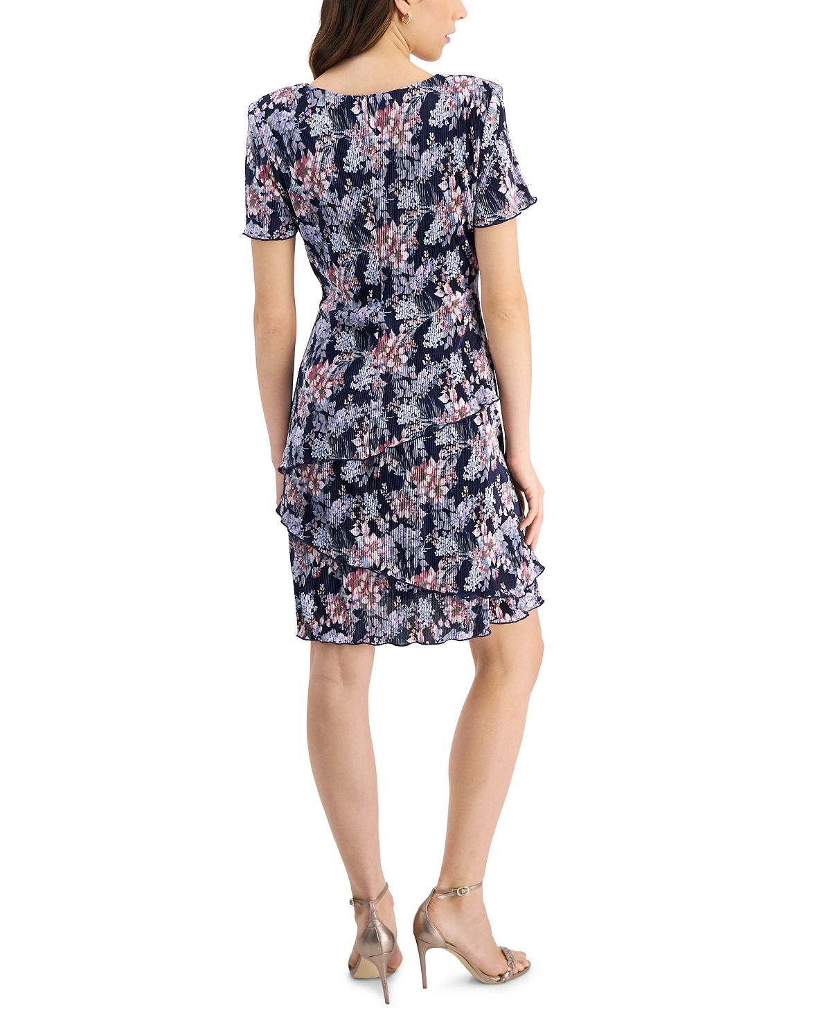 Vestido tubinho estampado plissado feminino Connected rosa tamanho 8