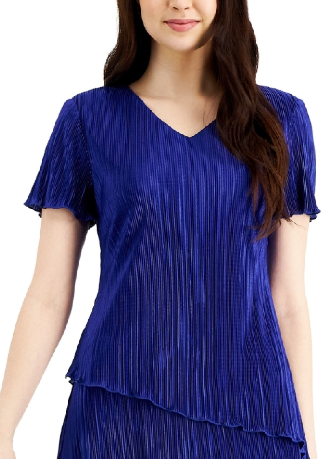 Vestido tubinho plissado em camadas feminino Connected, azul, tamanho 12, pequeno