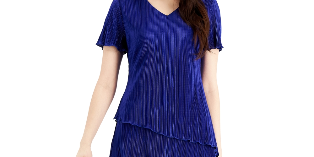 Vestido tubinho plissado em camadas feminino Connected, azul, tamanho 12, pequeno