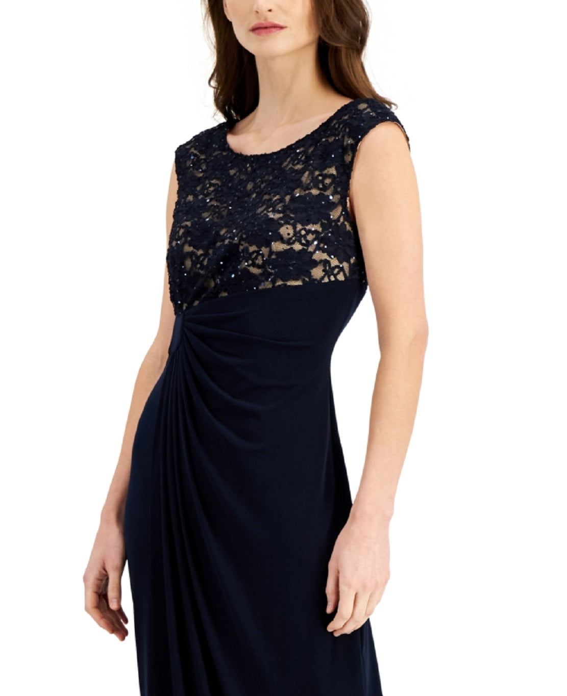 Vestido feminino Connected com manga curta e cintura franzida, preto, tamanho 8, pequeno