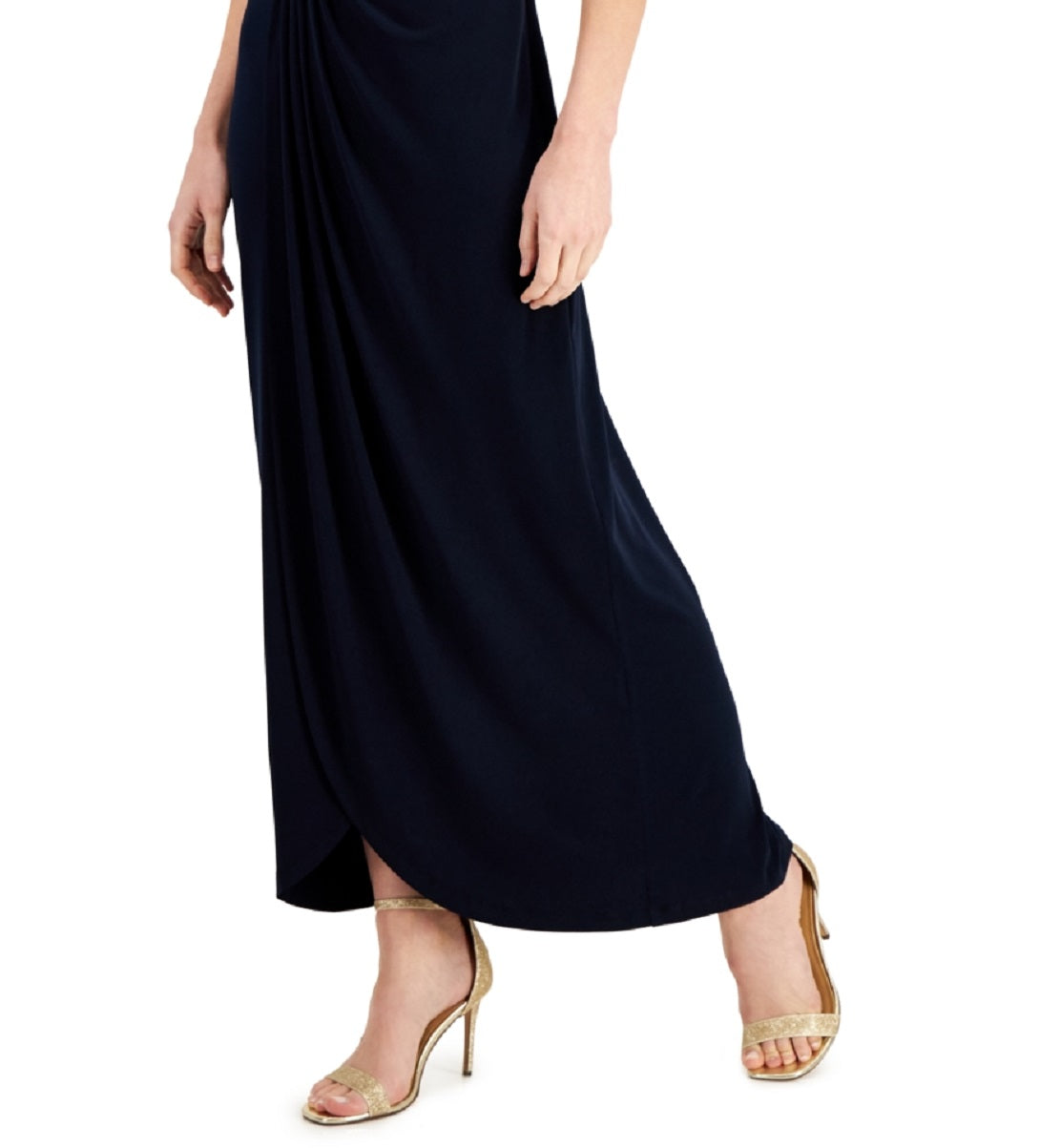 Vestido feminino Connected com manga curta e cintura franzida, preto, tamanho 8, pequeno