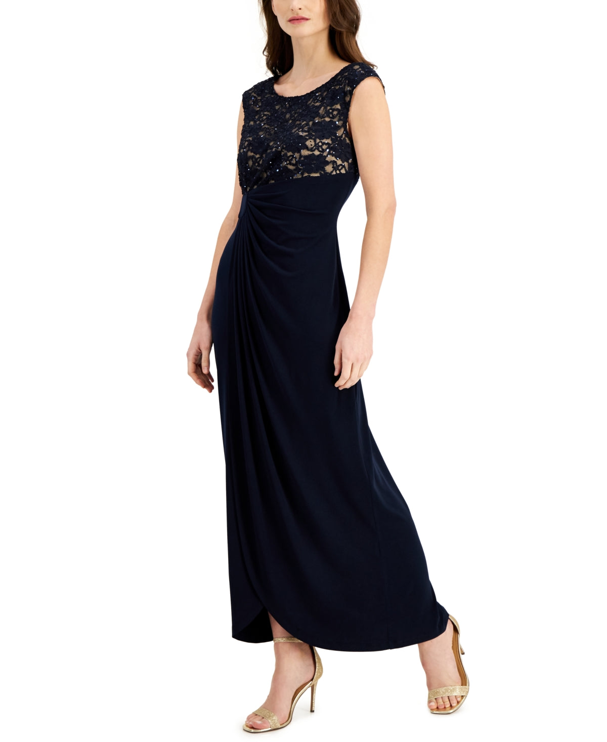 Vestido feminino Connected com manga curta e cintura franzida, preto, tamanho 8, pequeno