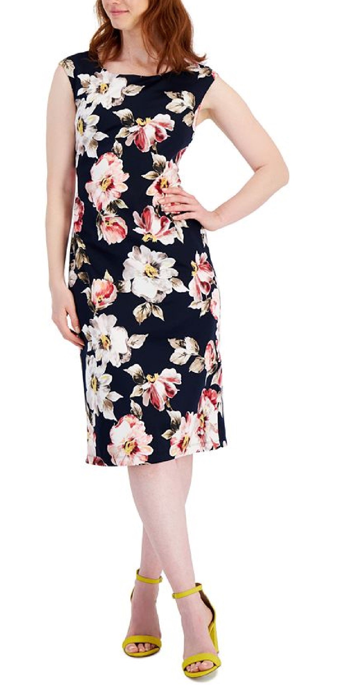 Vestido midi com estampa floral feminino Connected, azul, tamanho 10