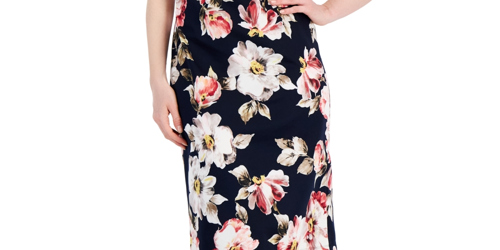 Vestido midi com estampa floral feminino Connected, azul, tamanho 10