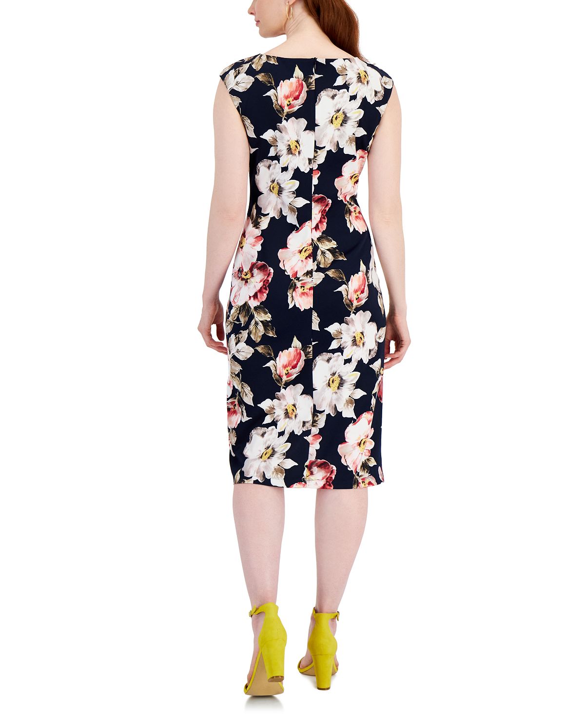 Vestido midi feminino com estampa floral azul, tamanho 16