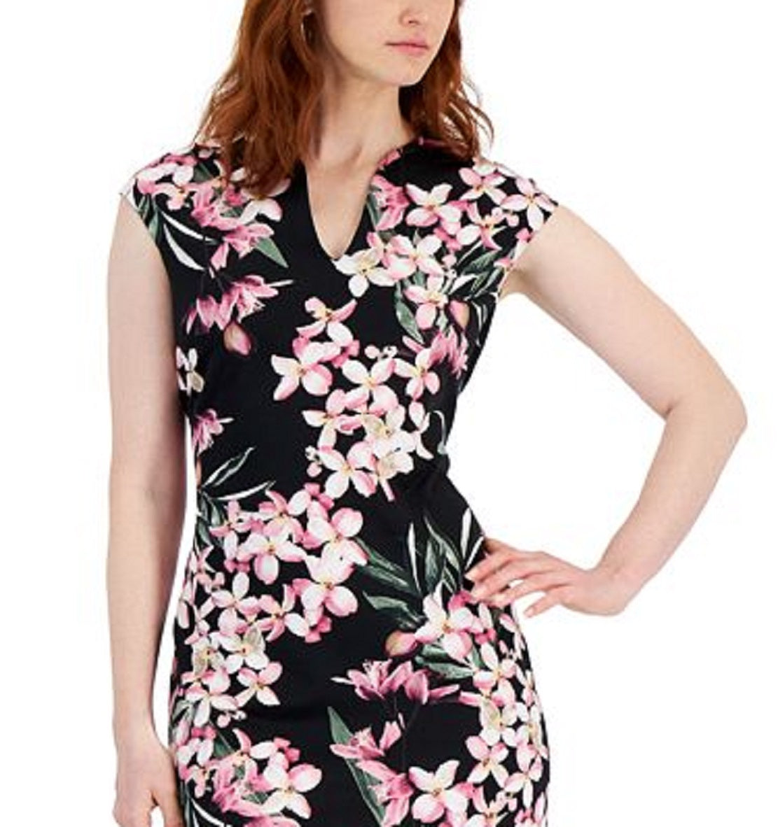 Vestido midi com estampa floral feminino Connected, rosa, tamanho 12
