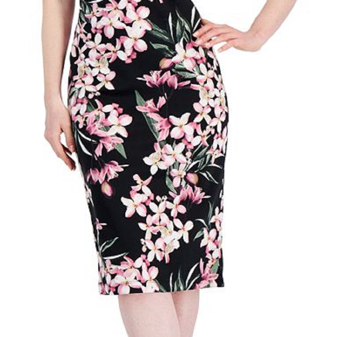 Vestido midi com estampa floral feminino Connected, rosa, tamanho 12
