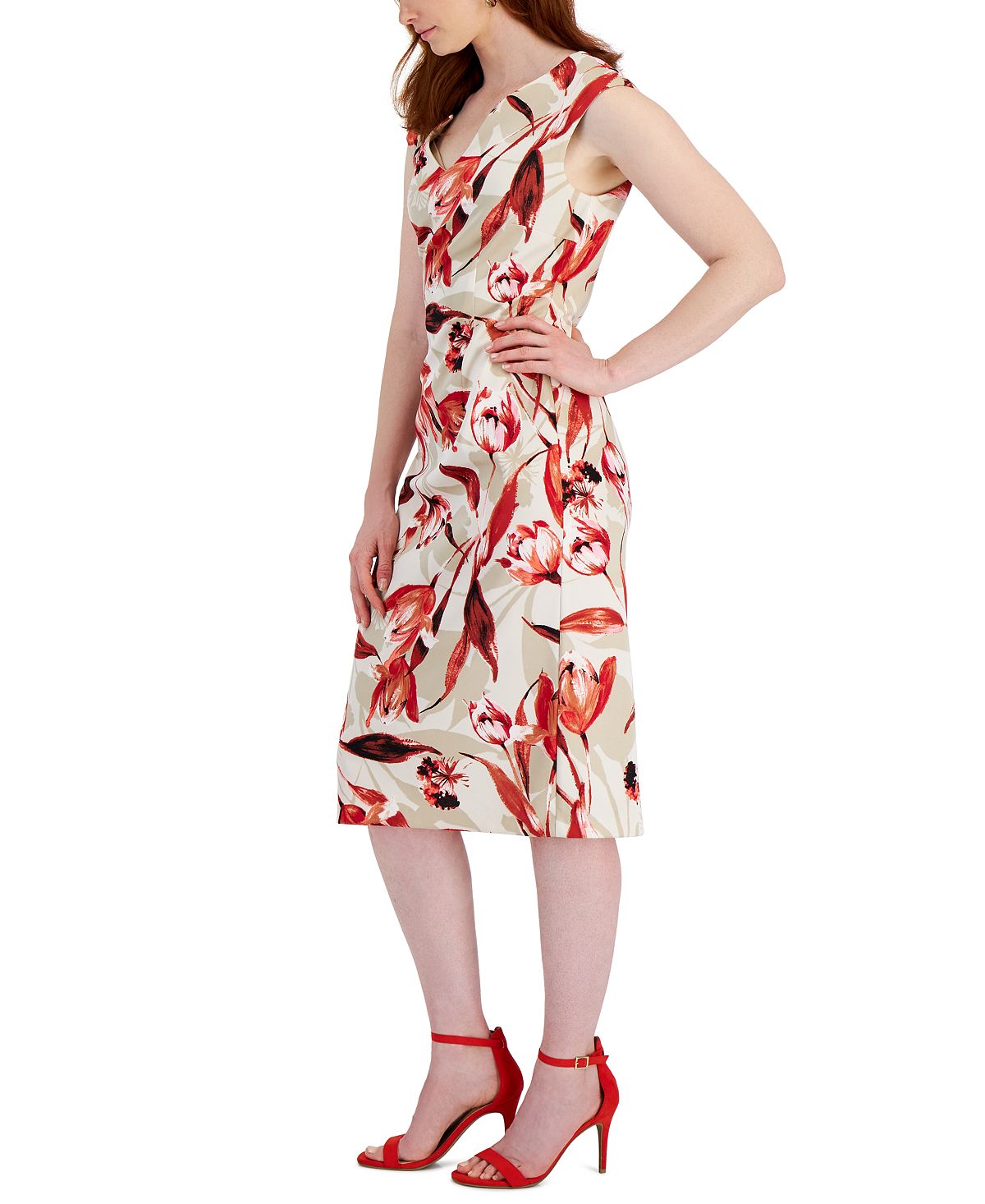 Vestido midi com estampa floral feminino Connected, marrom, tamanho 6