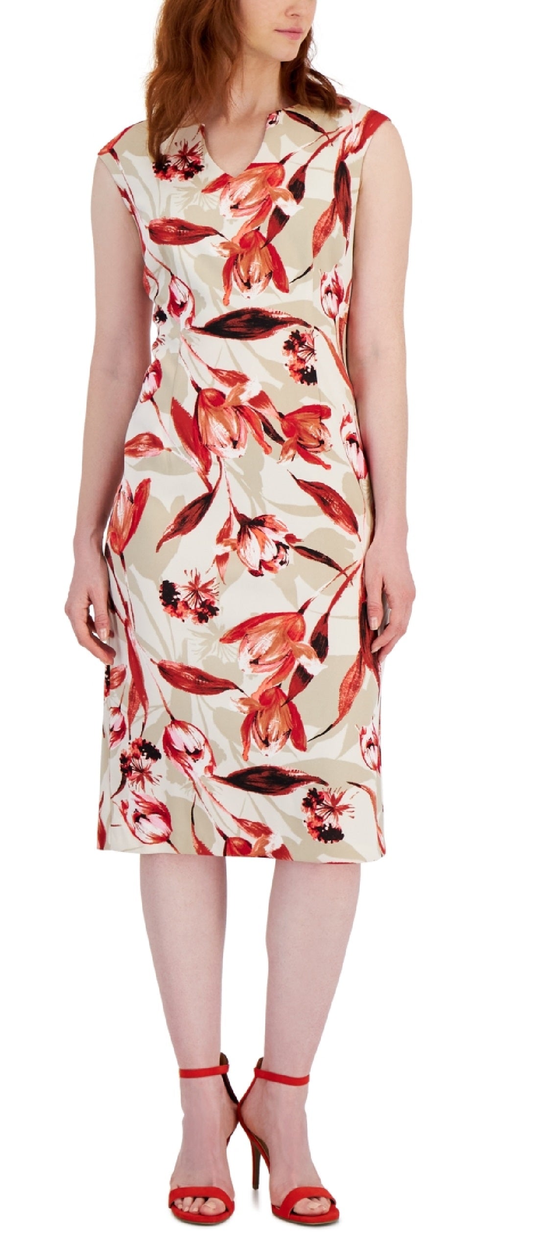 Vestido midi com estampa floral feminino Connected, marrom, tamanho 10
