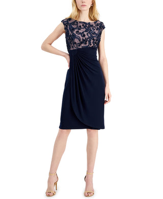 Vestido de coquetel com corpete soutache feminino conectado, azul, tamanho 4